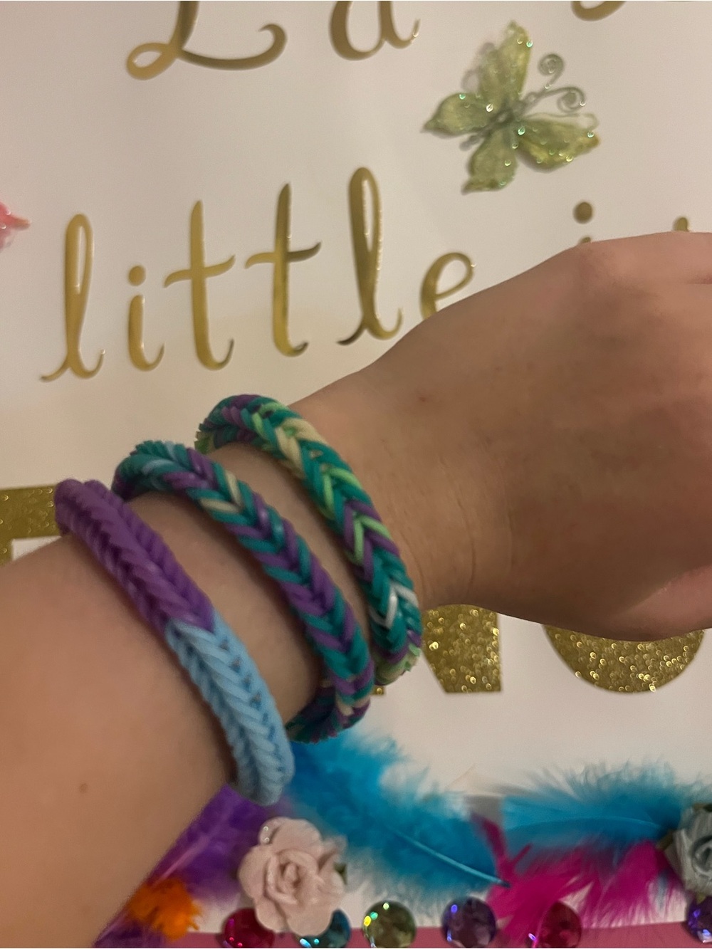 Handmade Kids Rainbow Loom Bracelet Set - Purple & Teal